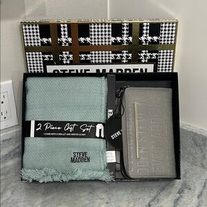 Steve Madden Women’s Sage Green Scarf & Gray Zip Wallet Gift Set